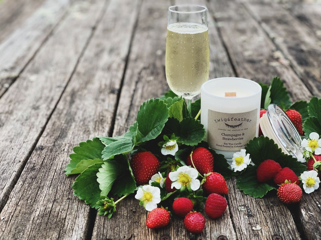 Twig and Feather Champagne and Strawberries Home Fragrance Collection