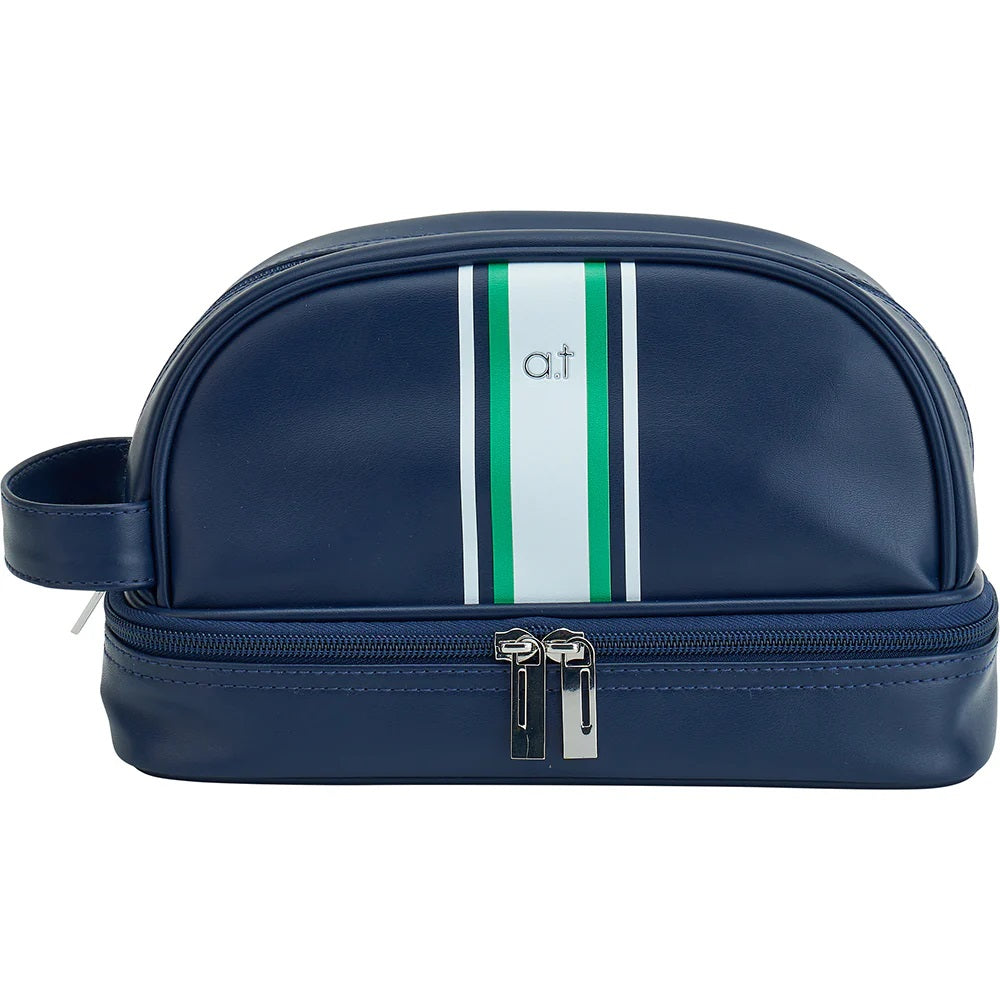 Twig and Feather Men's toiletries bag in navy blue with stripe by Annabel Trends