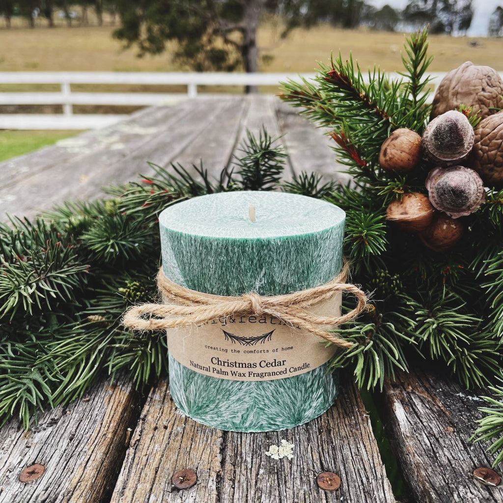 Twig and Feather Christmas Cedar 38 hour palm wax candle