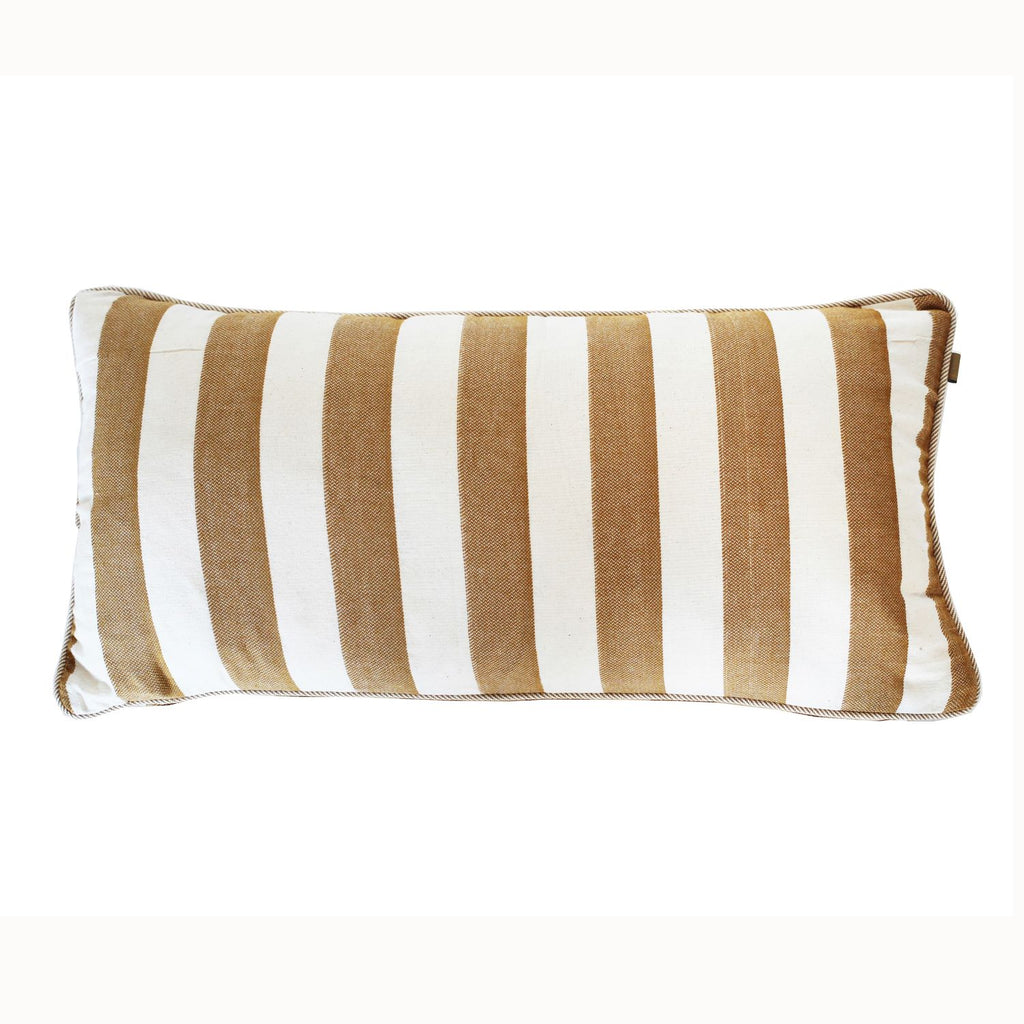 Twig and Feather bold stripe breakfast or lumbar cushion in golden yellow mustard by Raine and Humble