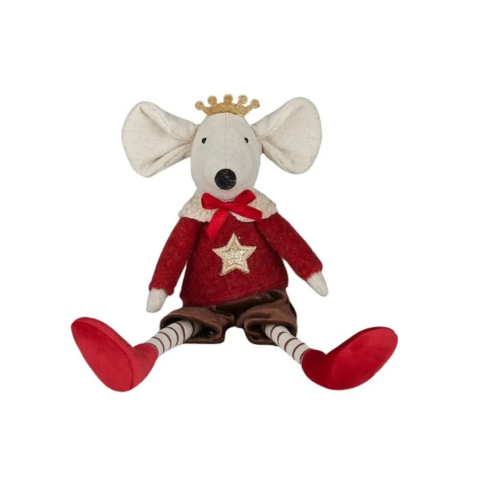 Twig and Feather fabric mouse with crown sitting decoration