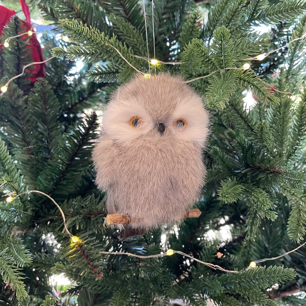 Twig and Feather fluffit hanging owl decoration