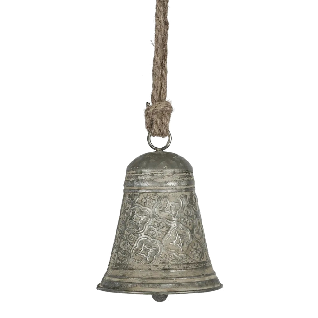 Twig and Feather hanging metal bell Mosain grey