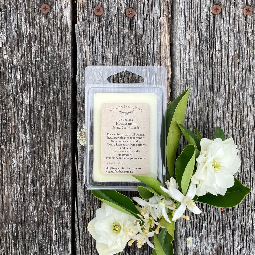 Twig and Feather Japanese Honeysuckle soy wax melts, handmade in Cobargo NSW