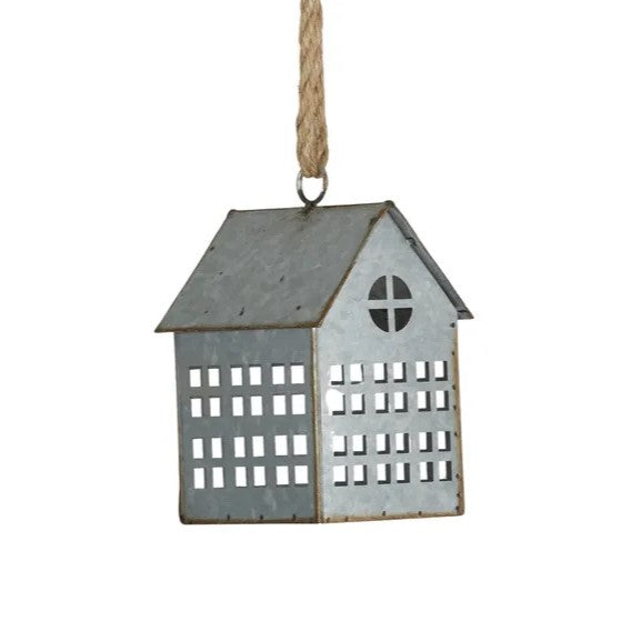 Twig and Feather metal house hanging tealight holder 11x9x17cm