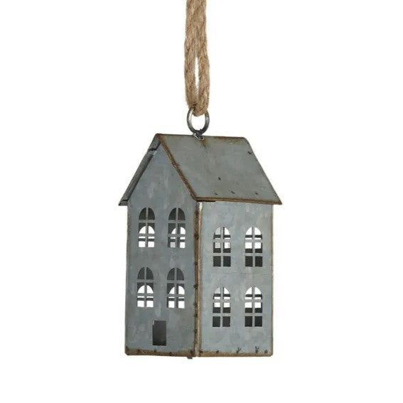 Twig and Feather metal house tealight lantern 6x6x16cm