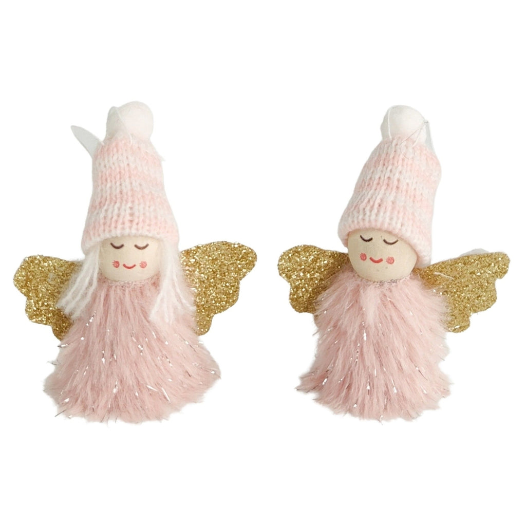 Twig and Feather tomte angels with beanie in pink - set of 2