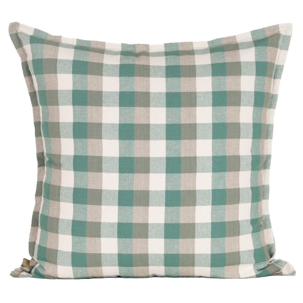 Twig and Feather double check cushion in aqua green storm by Raine & Humble