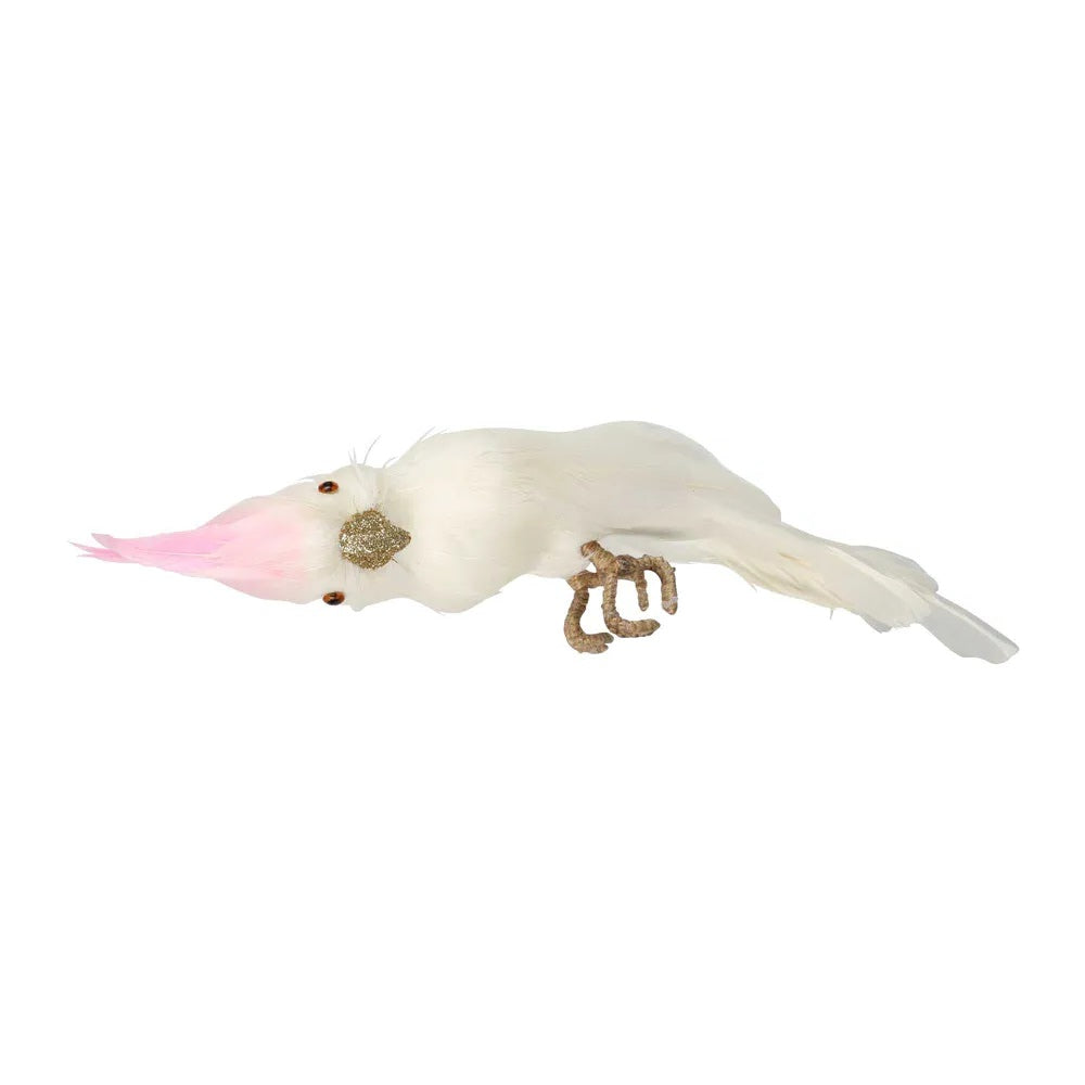 Twig and Feather pinky cockatoo hanging decoration with feathers and a glitter beak
