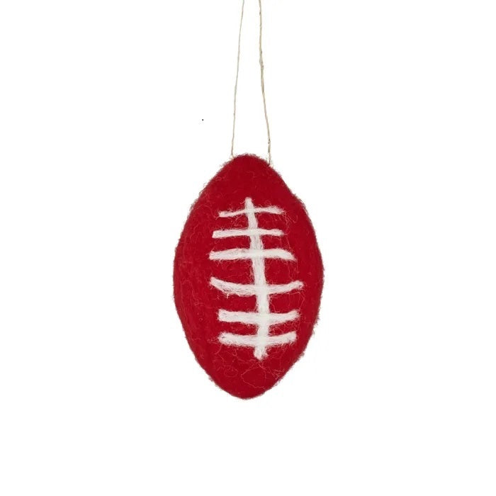 Twig and Feather red rugby league football - hanging Christmas decoration.